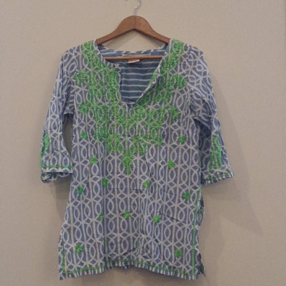 Beach Blue Top with Southern style embellishments